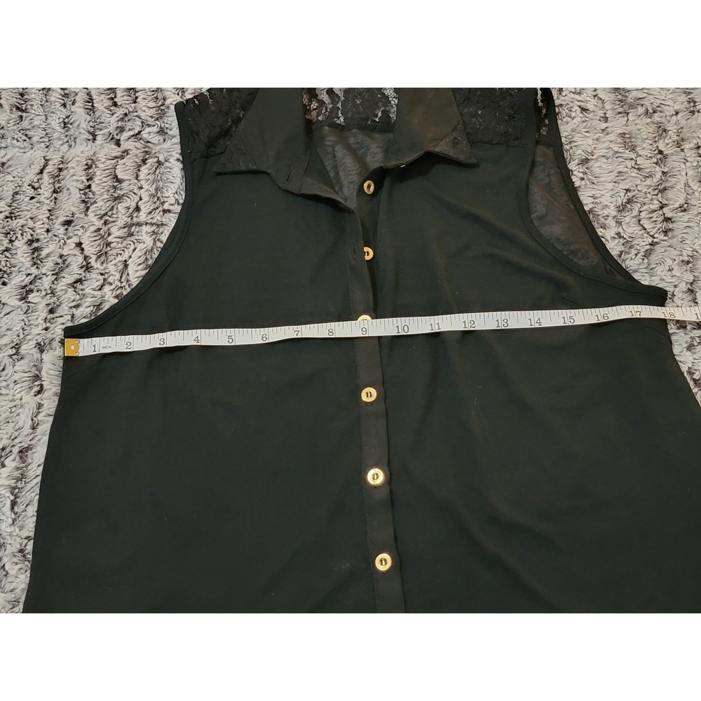 Paper Crane Black Sleeveless Lace Shoulder Collared Shirt Women M - Picture 3 of 6